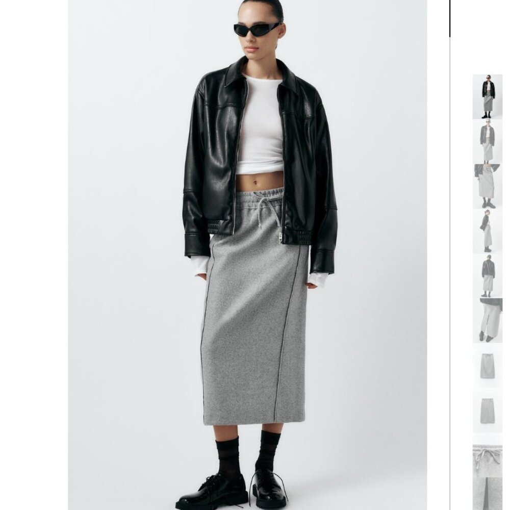 NWT ZARA STRAIGHT FELT TEXTURE SKIRT MID-GRAY